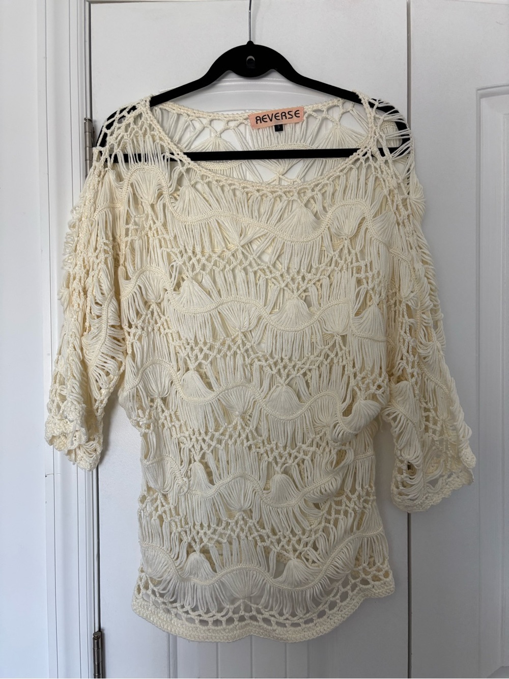 Reverse Cream Crochet Open-Knit Tunic Top